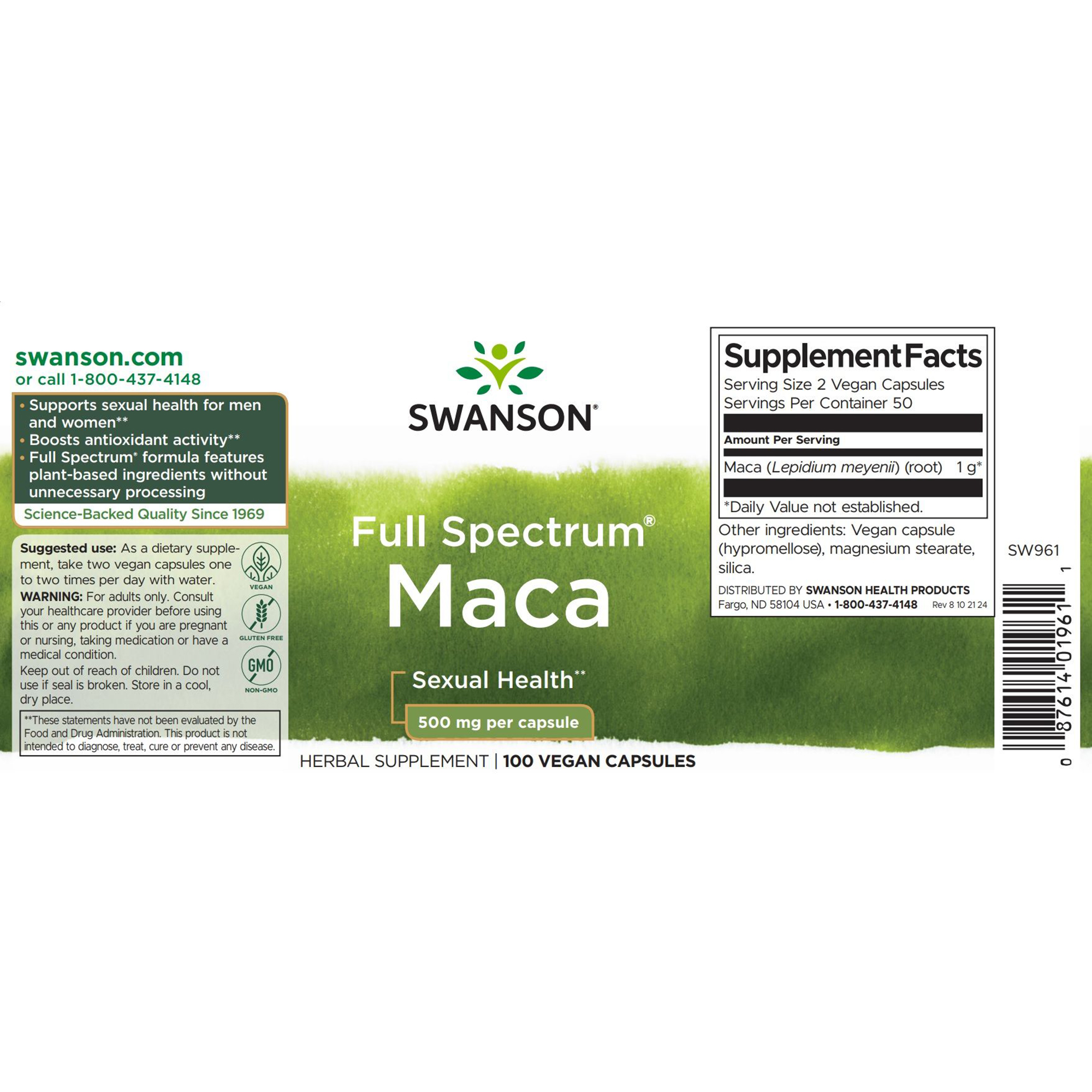 Мака Swanson Maca 500 мг, 100 капсул